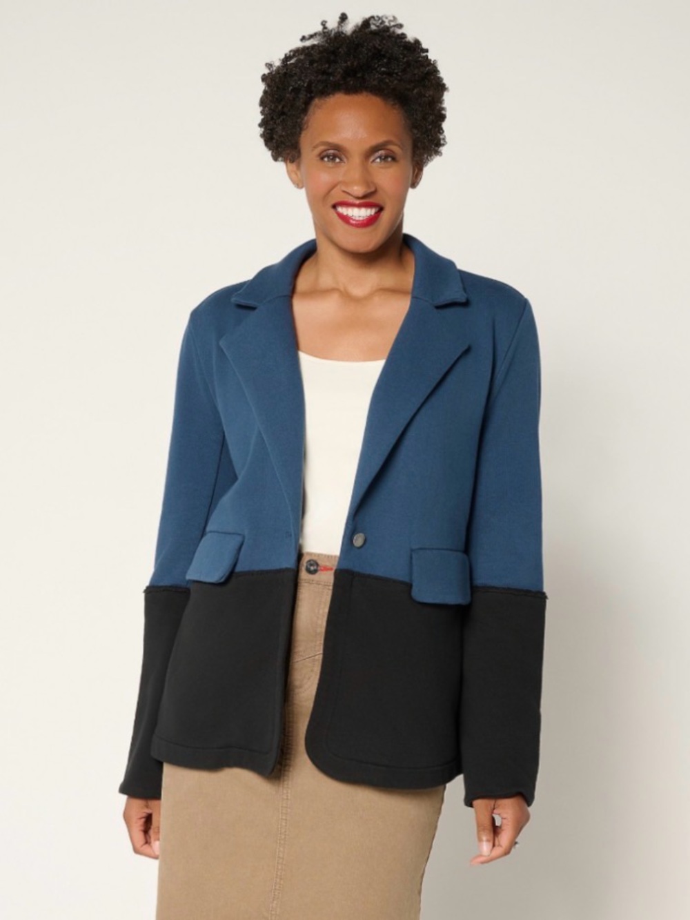 Peace Love World French Terry 2 Color Blazer Sz Large Navy and Black Two Tone